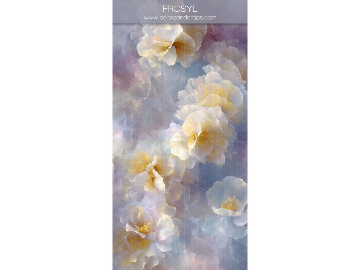 Cream textured photo backdrop & floor Frosyl – cream and yellow flowers on grey-blue background | Colors&Drops