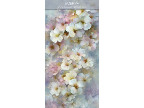 Fond photo blanc texturé Emerya – fleurs blanches en cascade sur fond bleu gris | Colors&Drops