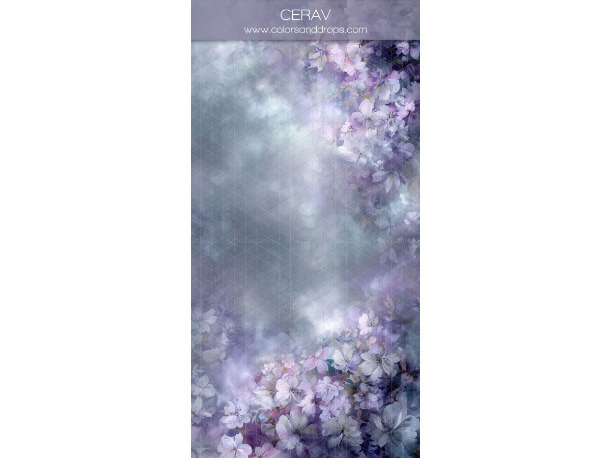 Blue grey textured photo backdrop & floor Cerav – grey-blue texture with lilac flowers at edge | Colors&Drops