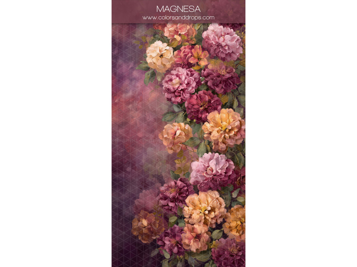 Plum textured photo backdrop & floor Magnesa – garland of orange and pink flowers on plum background | Colors&Drops