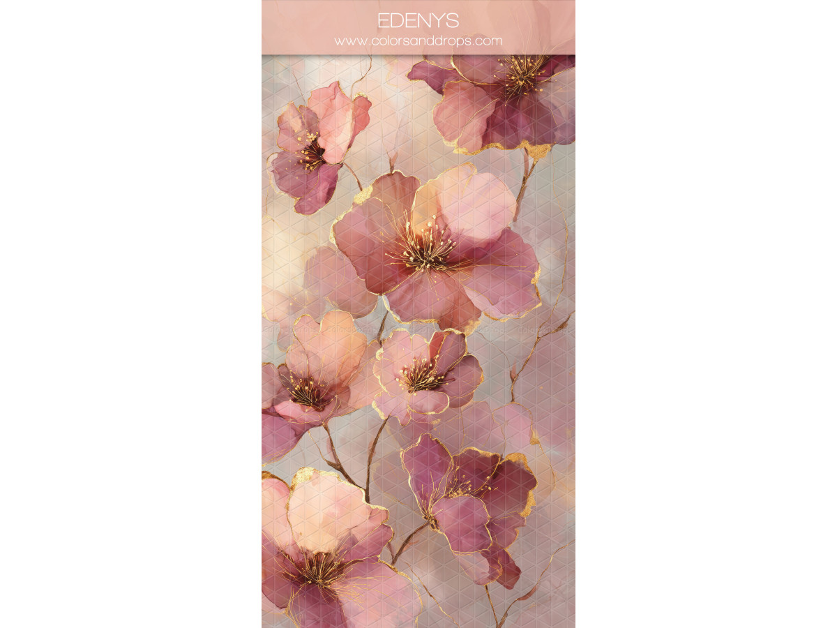 Fond photo rose texturé Edenys – fleurs roses avec contours dorés | Colors&Drops