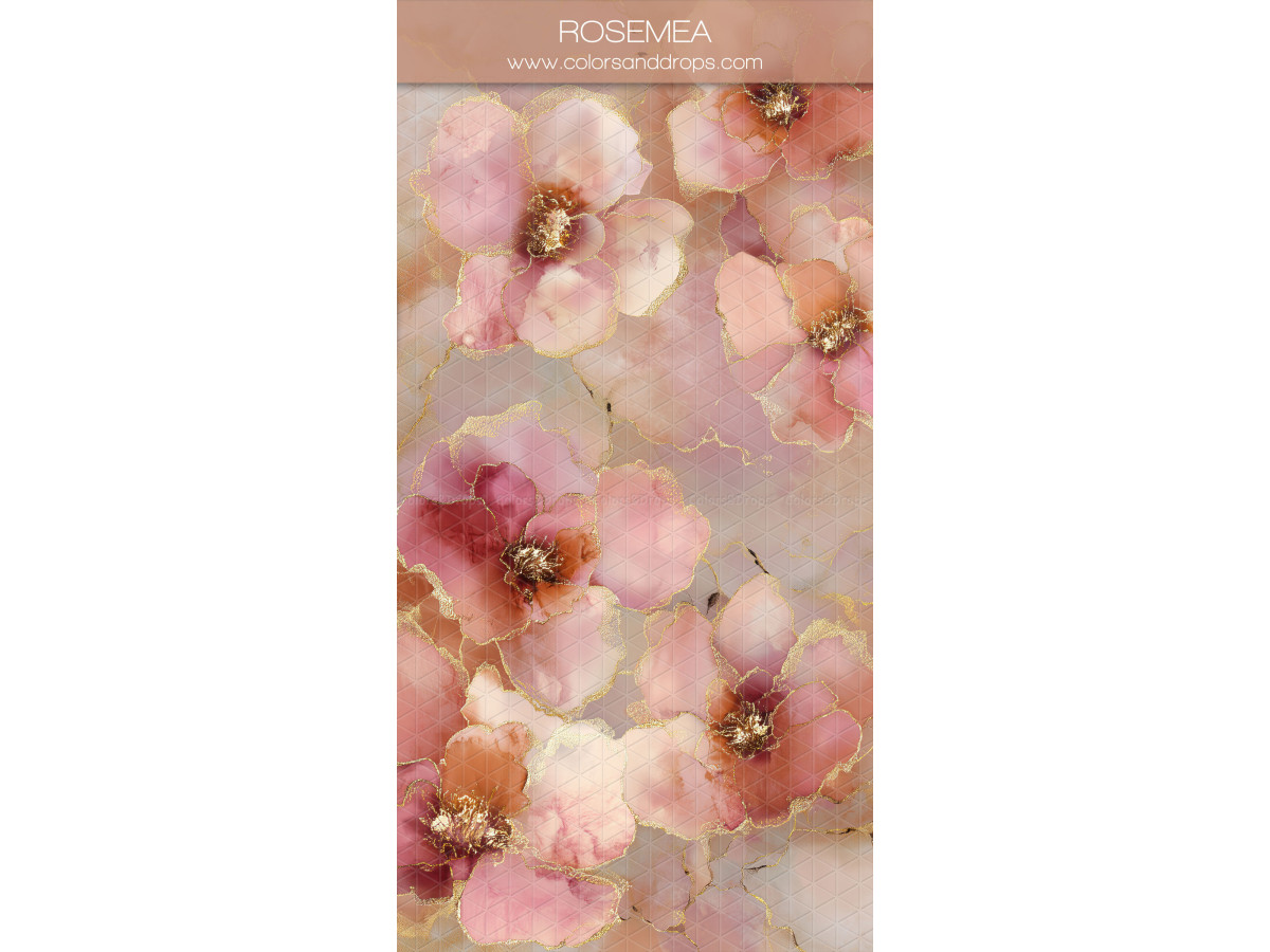 Fond photo texturé Rosemea – fleurs roses et corail avec contours dorés | Colors&Drops