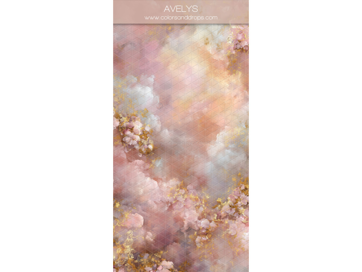 Pink textured photo backdrop & floor Avelys – cloudy pink and peach texture with flowers | Colors&Drops