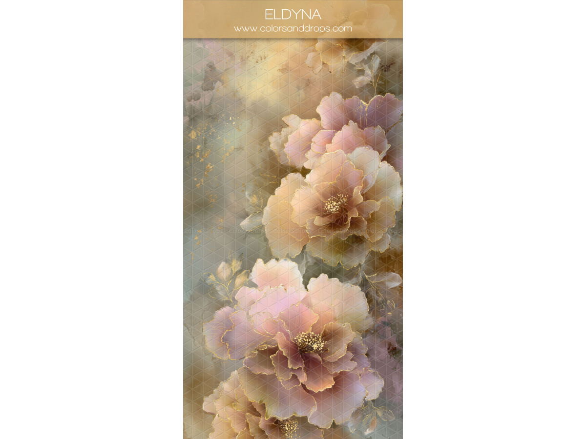Fond photo mauve texturé Eldyna – fleurs mauves et pêche peintes sur fond doré | Colors&Drops
