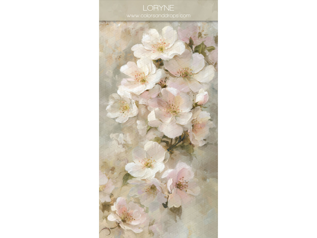 Fond photo blanc texturé Loryne – fleurs blanches et rosées en cascade | Colors&Drops