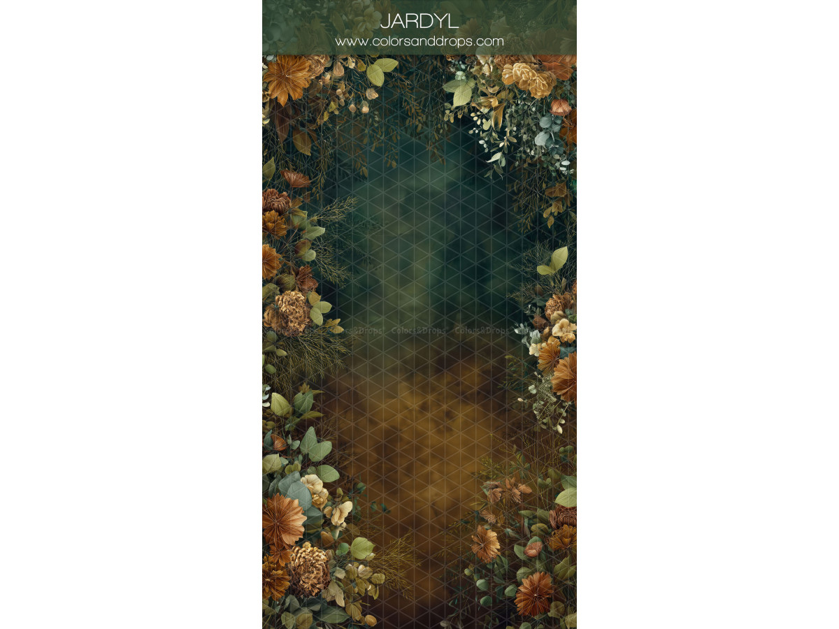 Photo backdrop Jardyl – frame of flowers and foliage on dark green background | Colors&Drops