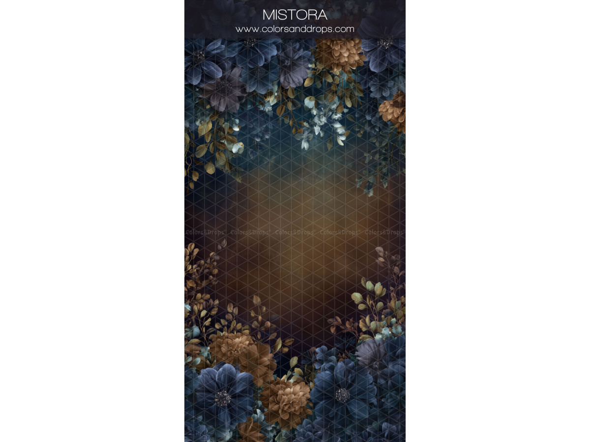 Photo backdrop Mistora – frame of blue flowers on dark background | Colors&Drops