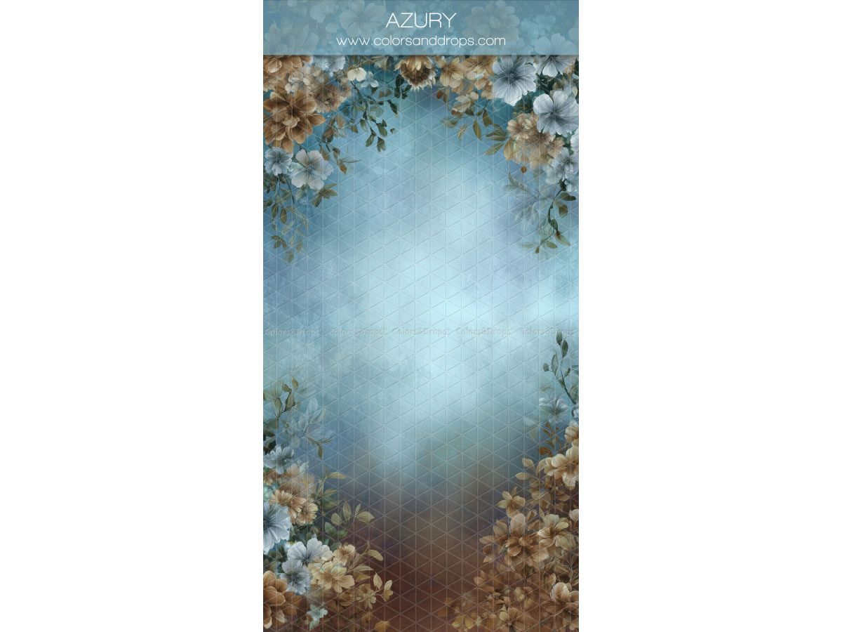Photo backdrop Azury – frame of flowers on painted sky blue background | Colors&Drops