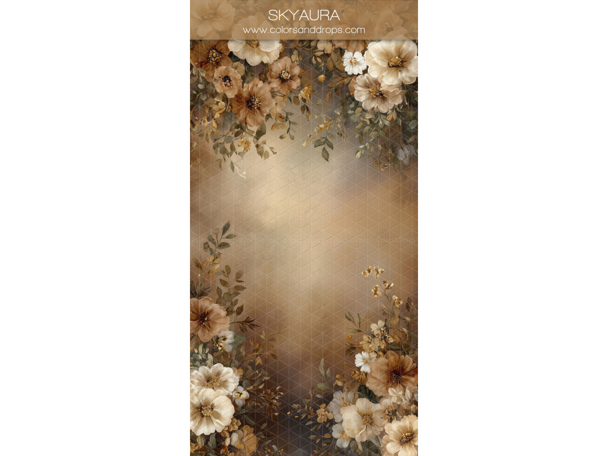 Photo backdrop Skyaura – frame of cream flowers on caramel background | Colors&Drops