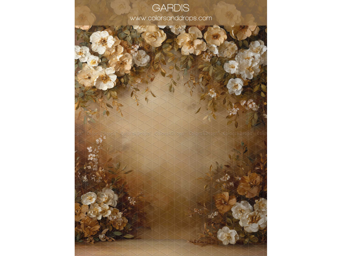 Fond photo brun texturé Gardis – cadre de fleurs crème sur fond brun | Colors&Drops