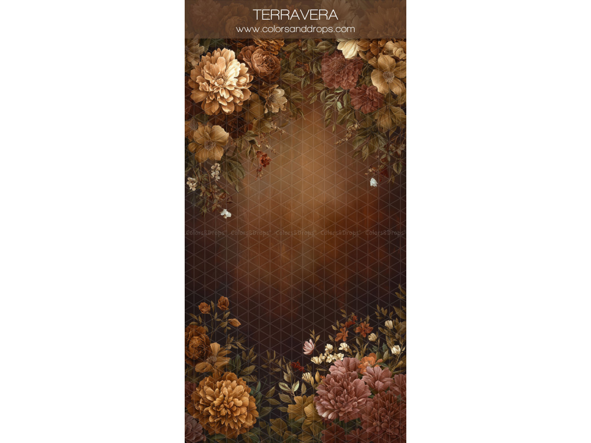 Photo backdrop Terravera – frame of autumn flowers on dark brown background | Colors&Drops