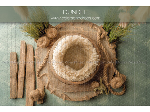 Fond photo nouveau-né Dundee – nid en fourrure avec bois flotté et cordage | Colors&Drops