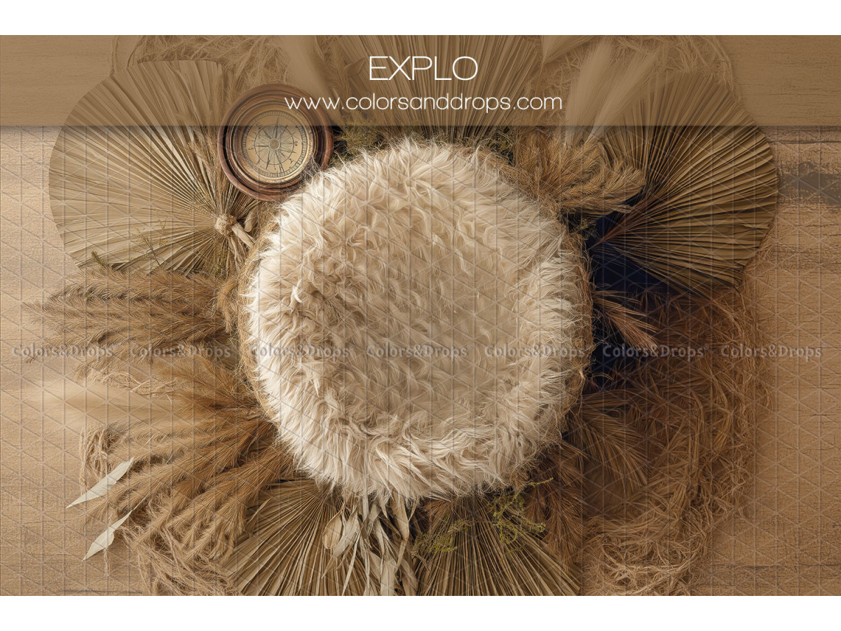 Newborn photo backdrop Explo – fur nest with dried palm leaves | Colors&Drops