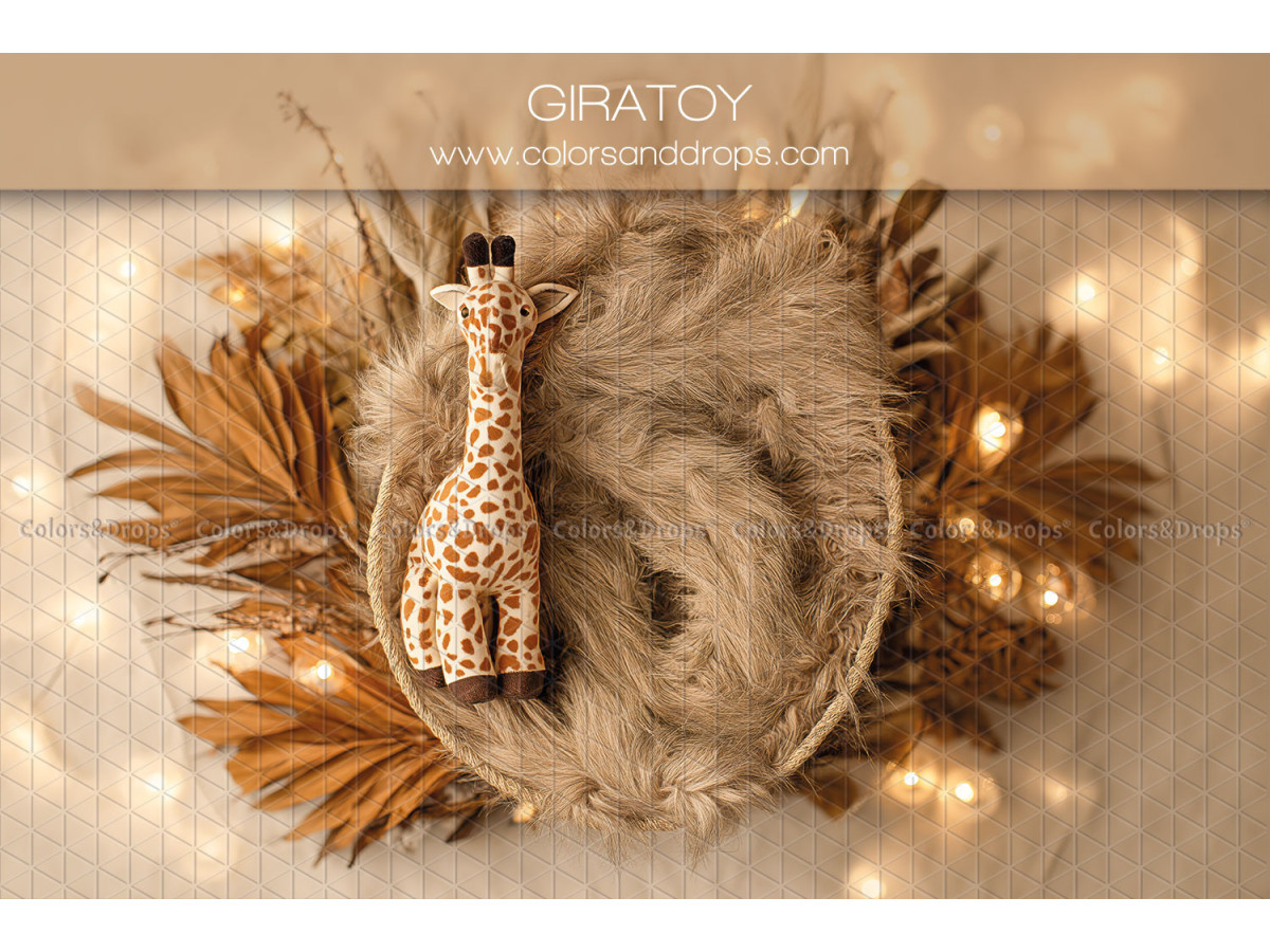 Newborn photo backdrop Giratoy – fur nest with plush giraffe and leaves | Colors&Drops