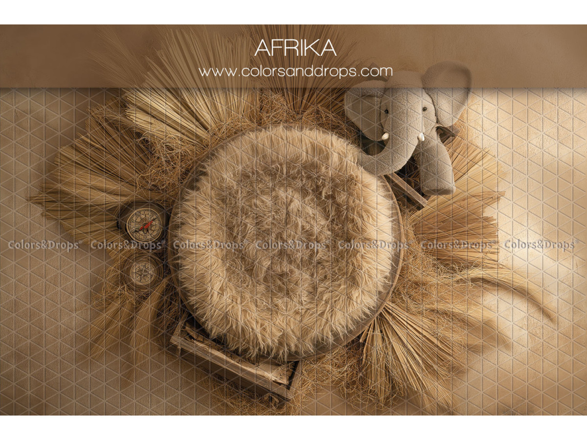 Newborn photo backdrop Afrika – fur nest with elephant and dried grasses | Colors&Drops