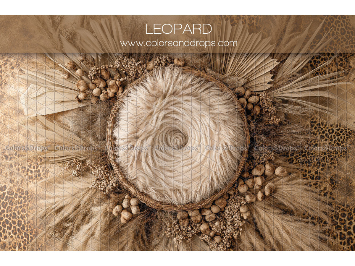 Newborn photo backdrop Leopard – fur nest with leopard print and pampas | Colors&Drops