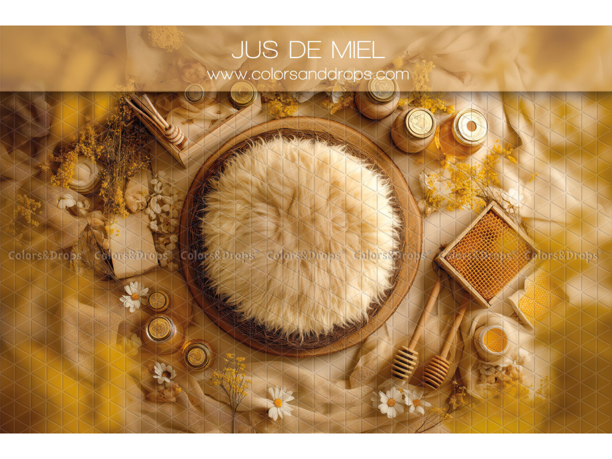 Newborn photo backdrop Jus de Miel – fur nest with honey and honeycomb | Colors&Drops
