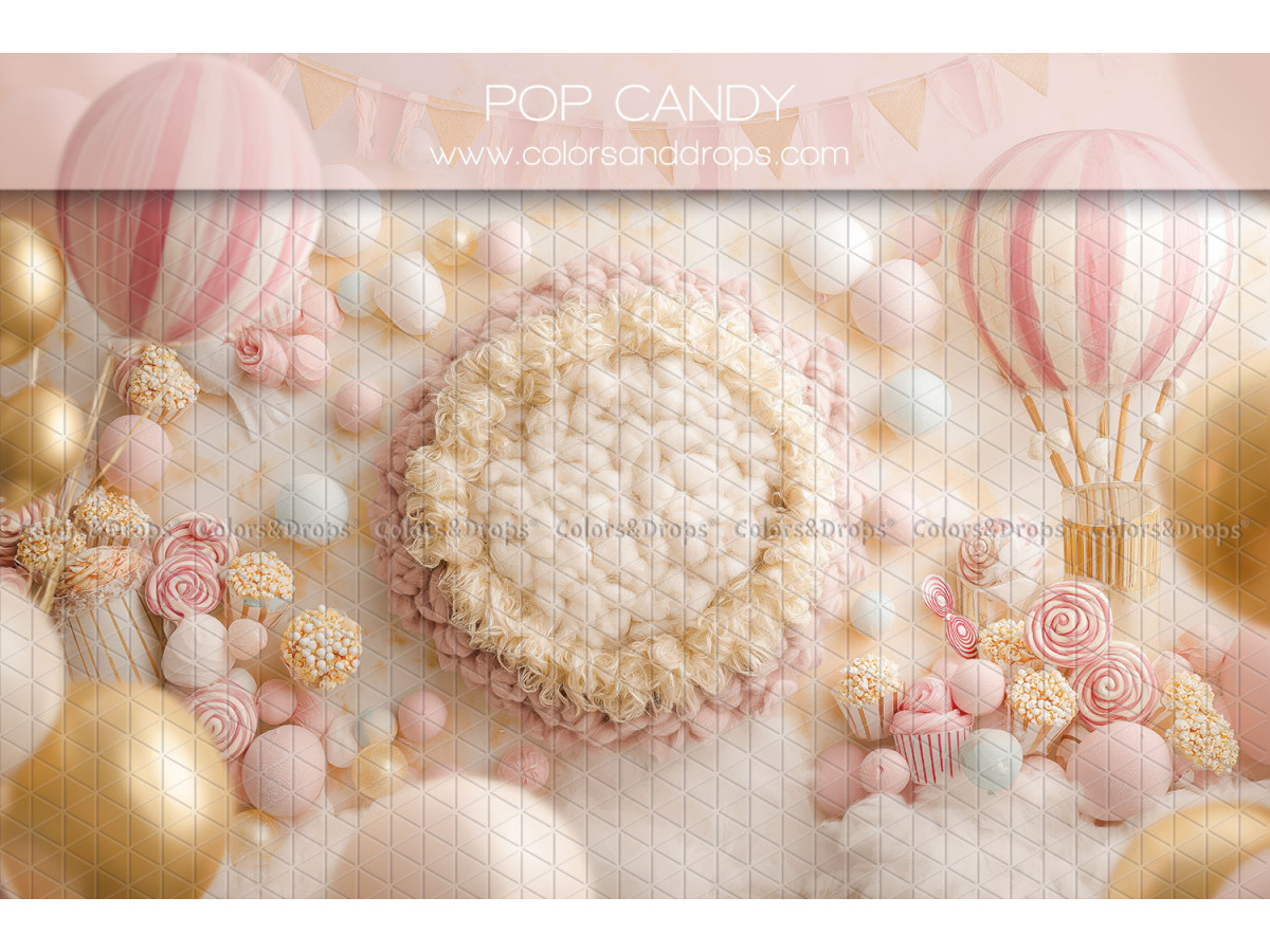 Newborn photo backdrop Pop Candy – fur nest with hot-air balloons and candy | Colors&Drops