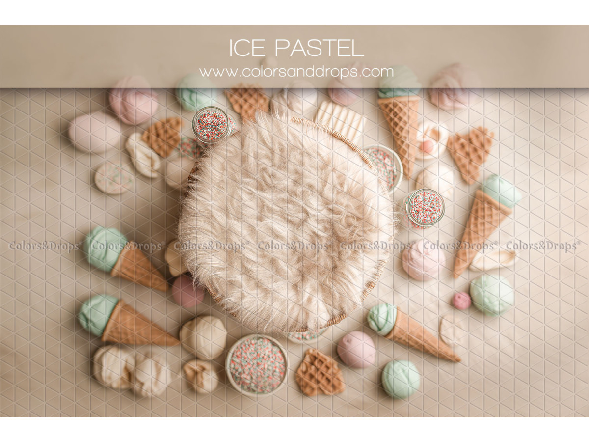 Fond photo nouveau-né Ice Pastel – nid en fourrure avec glaces pastel et gaufres | Colors&Drops