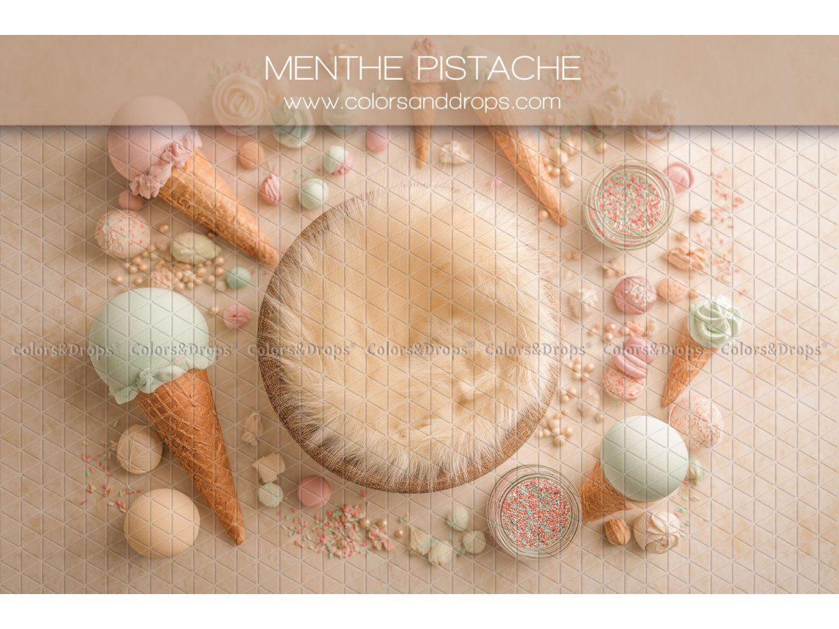 Fond photo nouveau-né Menthe Pistache – nid en fourrure avec glaces menthe et pistache | Colors&Drops