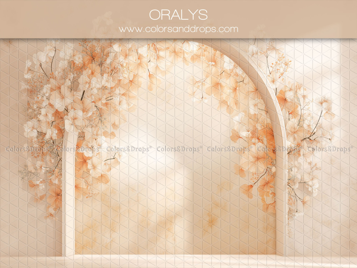 Fond photo bohème Oralys – arche crème recouverte de fleurs pêche | Colors&Drops