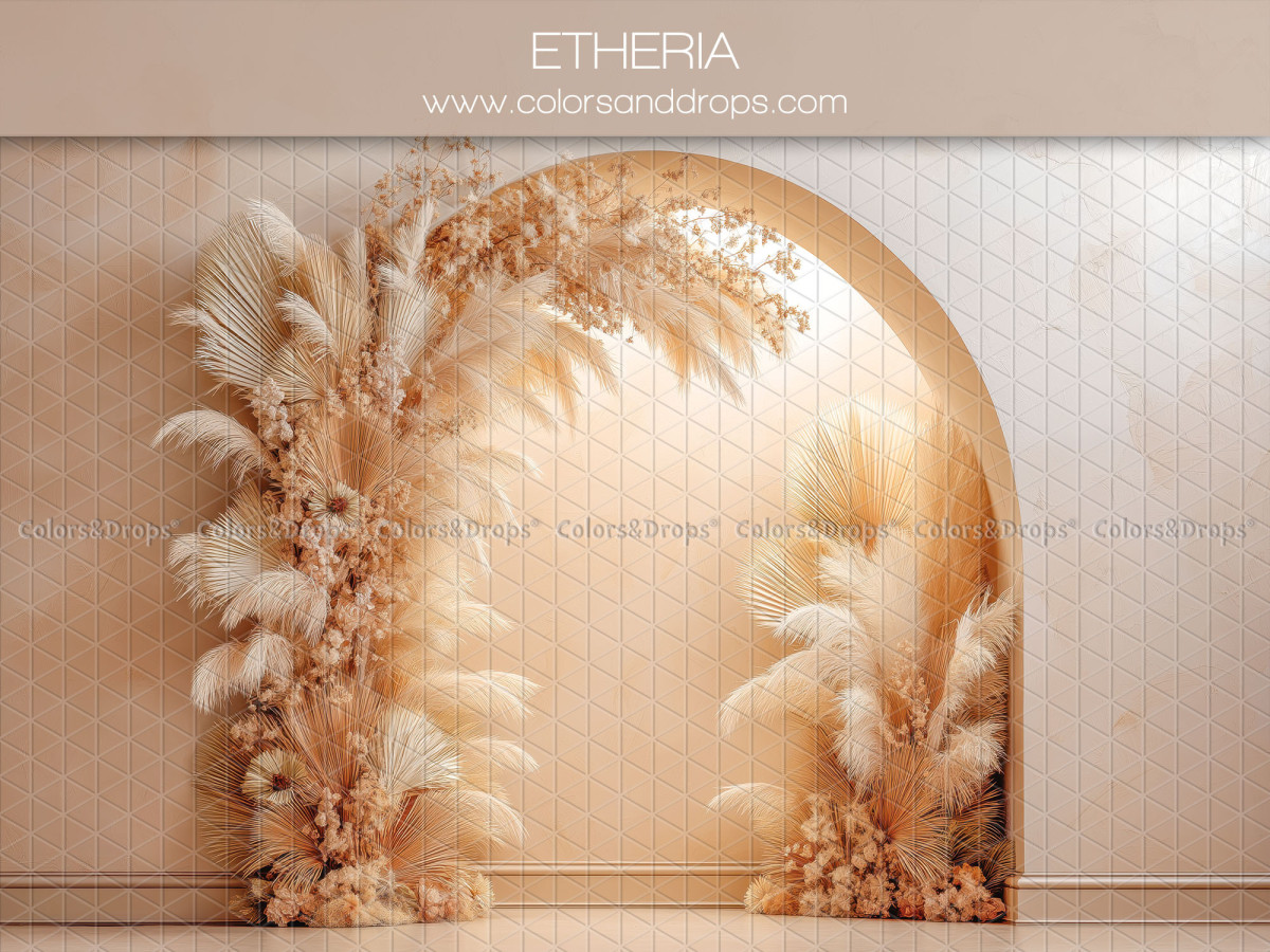 Fondo fotográfico boho Etheria – hornacina abovedada con arco de pampa y flores | Colors&Drops
