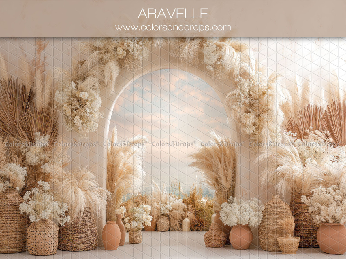 Fondo fotográfico boho Aravelle – arco abierto al cielo con pampa y flores | Colors&Drops