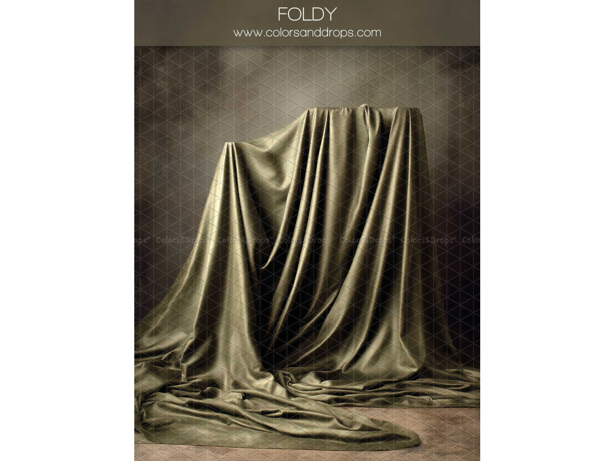 Fondo fotográfico de embarazo y retrato Foldy – tela satinada verde oliva drapeada sobre fondo envejecido | Colors&Drops