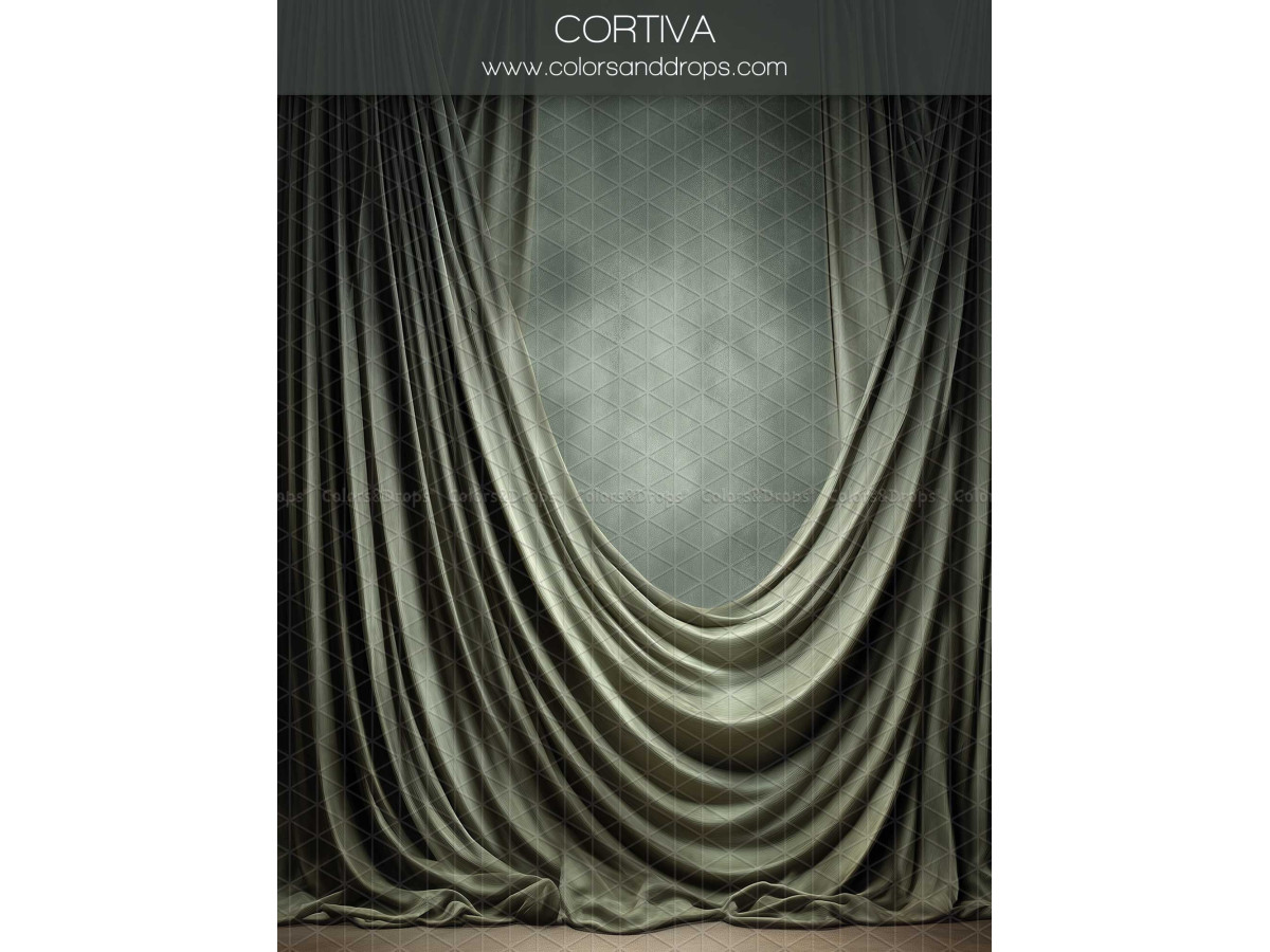 Fondo fotográfico de embarazo y retrato Cortiva – cortinas drapeadas verde oscuro sobre fondo envejecido | Colors&Drops