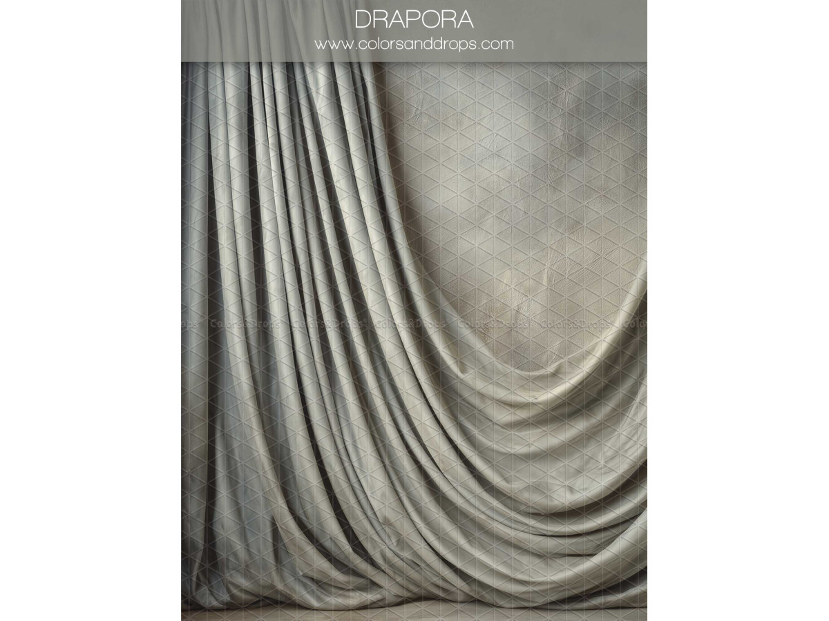 Fondo fotográfico de embarazo y retrato Drapora – cortinas drapeadas gris plateado sobre fondo envejecido | Colors&Drops
