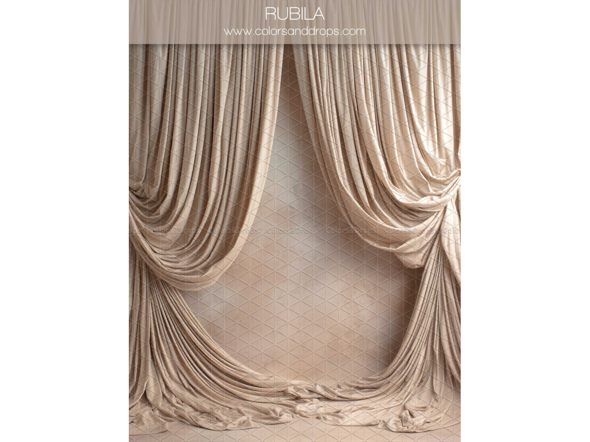 Fondo fotográfico de embarazo y retrato Rubila – cortinas drapeadas beige sobre fondo envejecido | Colors&Drops