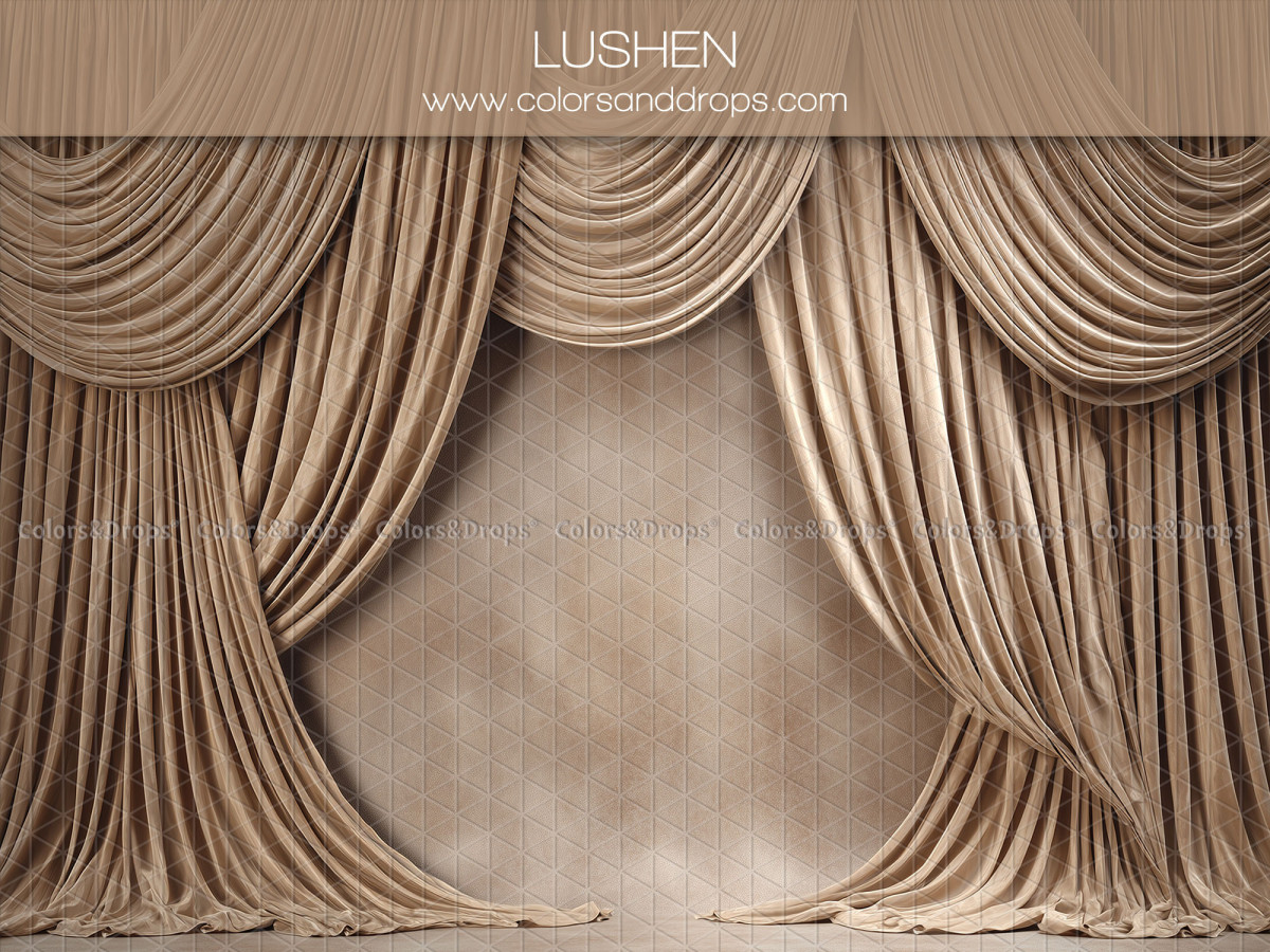 Fondo fotográfico de embarazo y retrato Lushen – cortinas drapeadas taupe en festones | Colors&Drops