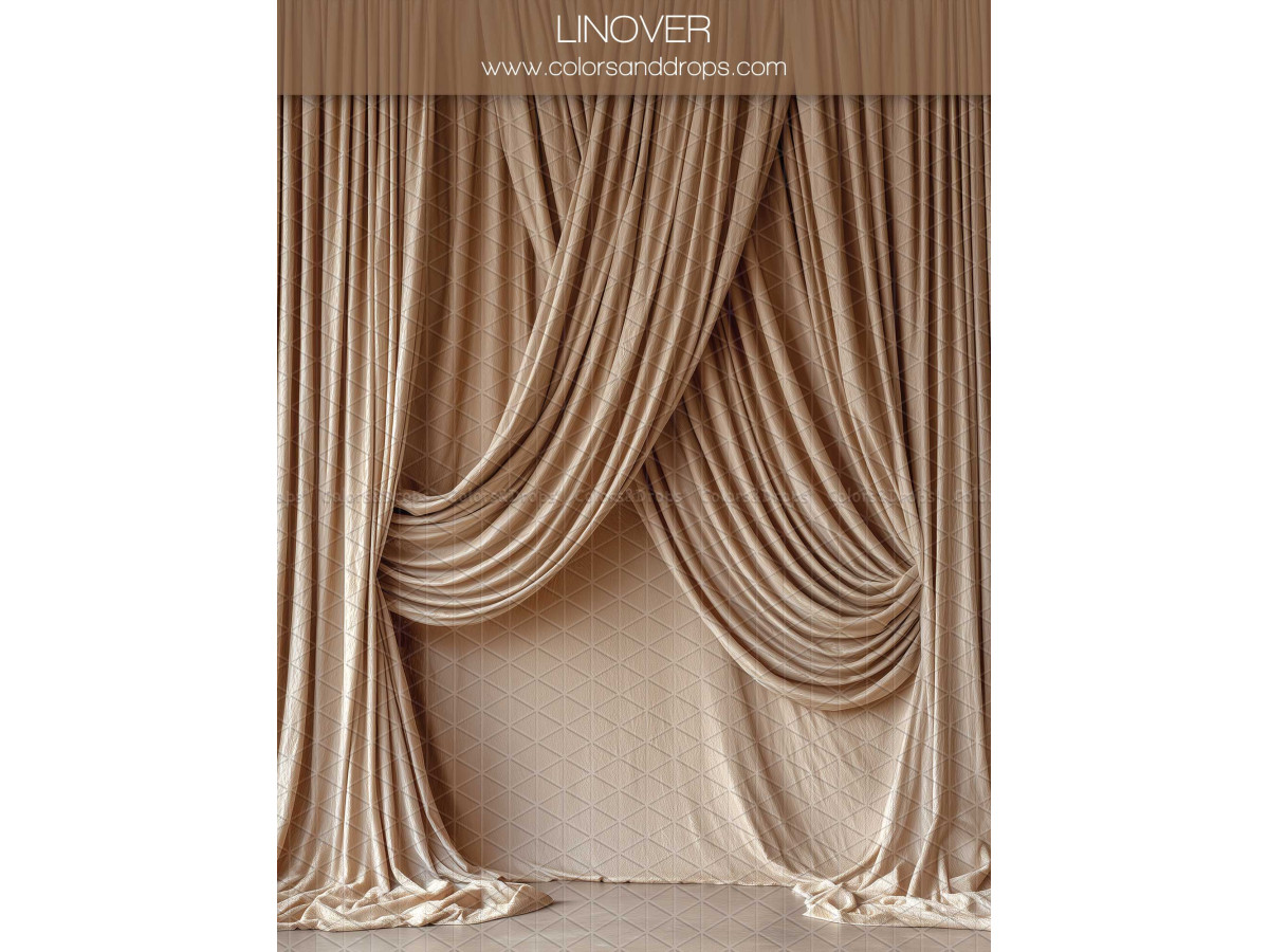 Fondo fotográfico de embarazo y retrato Linover – cortinas drapeadas beige rosado sobre fondo claro | Colors&Drops