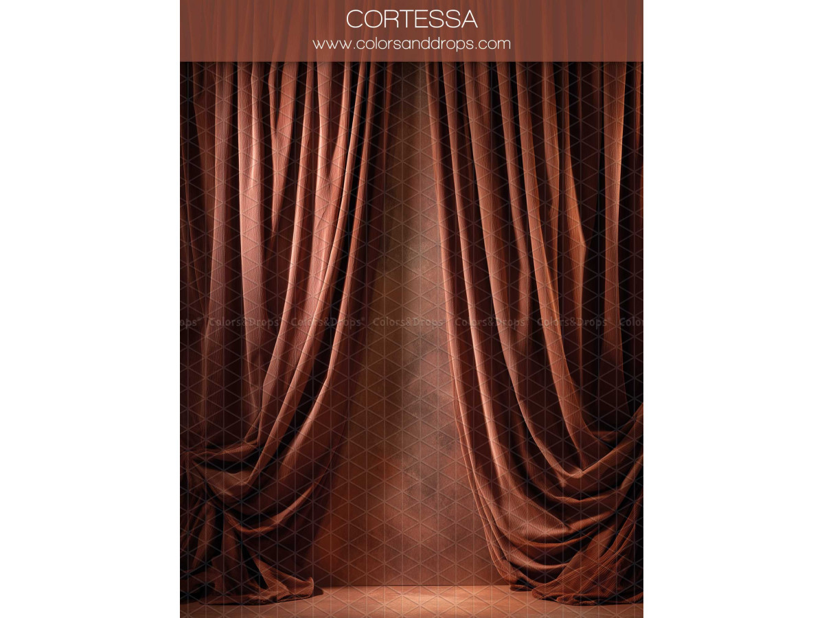 Fond photo grossesse et portrait Cortessa – rideaux en velours cuivré drapés | Colors&Drops