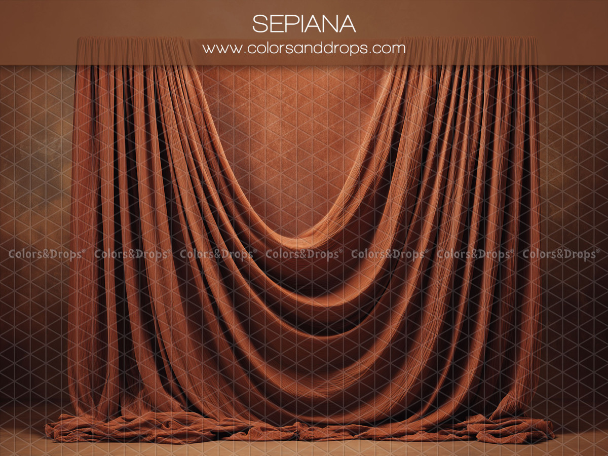 Fondo fotográfico de embarazo y retrato Sepiana – cortinas drapeadas óxido en festones | Colors&Drops
