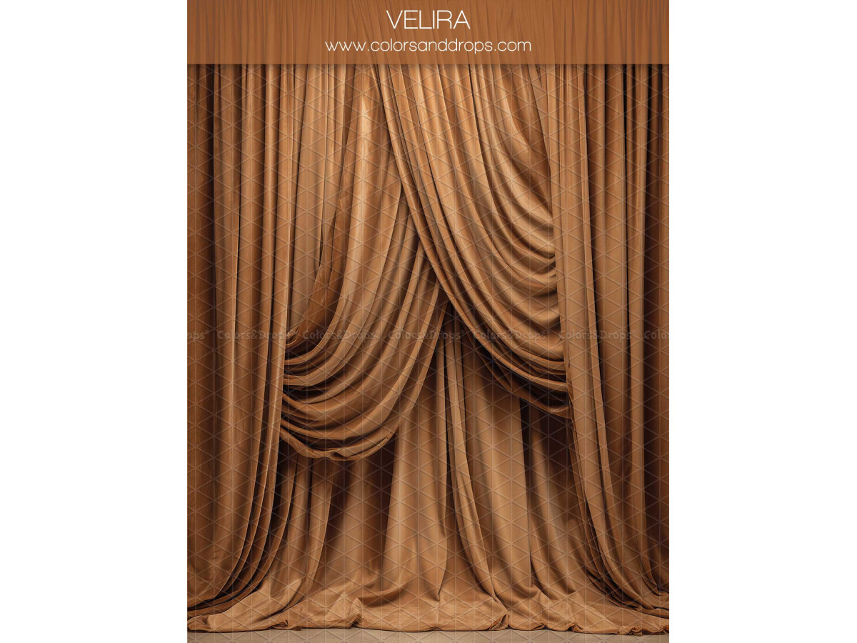 Fondo fotográfico de embarazo y retrato Velira – cortinas drapeadas caramelo en festones | Colors&Drops