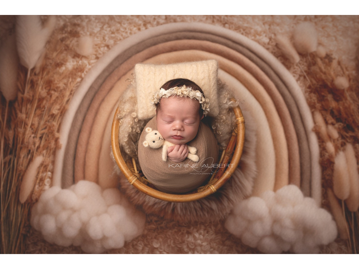 Newborn photo backdrop Onea – rainbow with fur nest and pampas | Colors&Drops