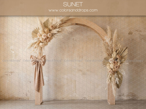 Fond photo Sunet – arche en bois avec nœud rose et fleurs séchées | Colors&Drops