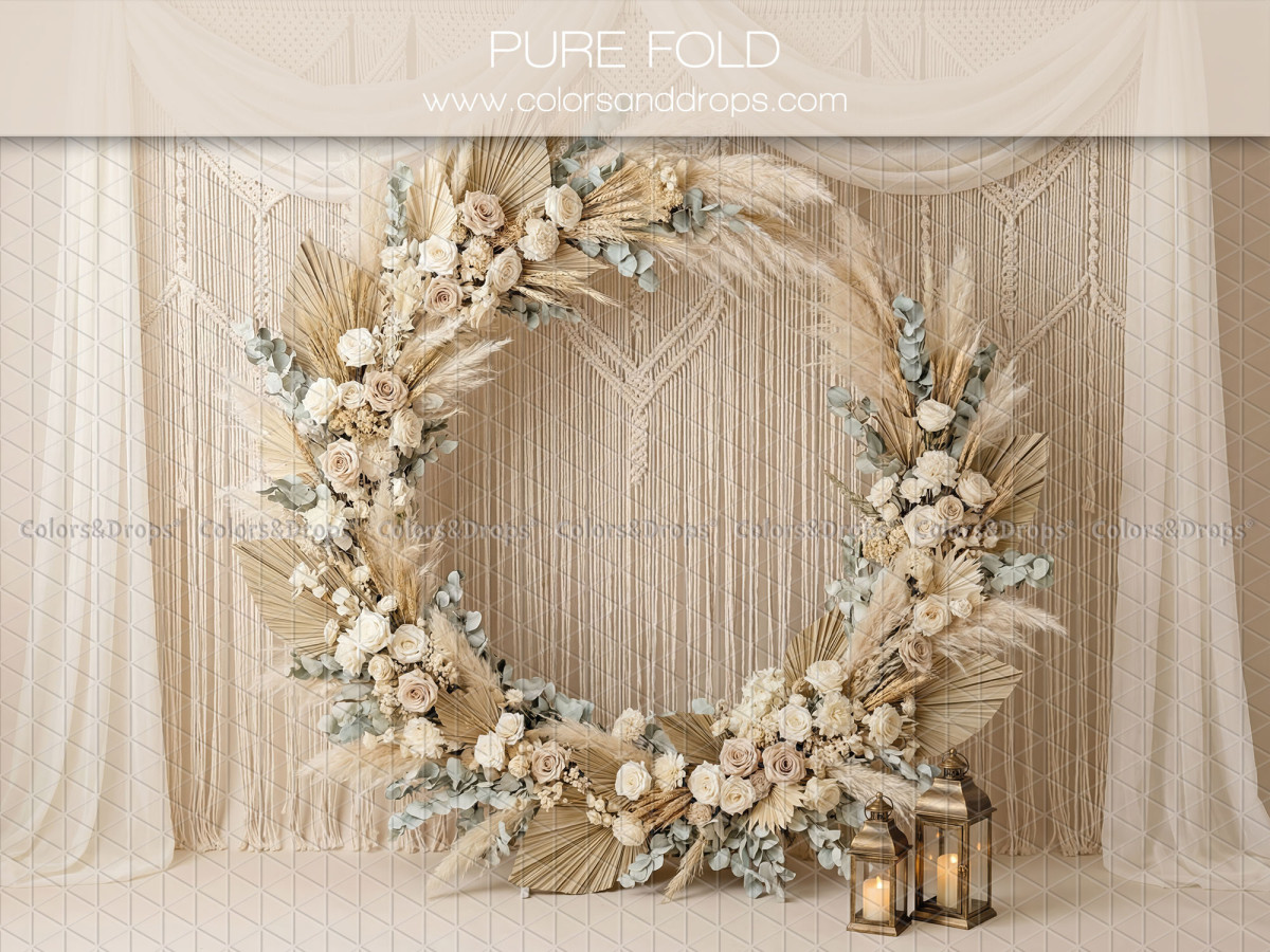 Fondo fotográfico boho Pure Fold – círculo de flores y pampa ante macramé | Colors&Drops