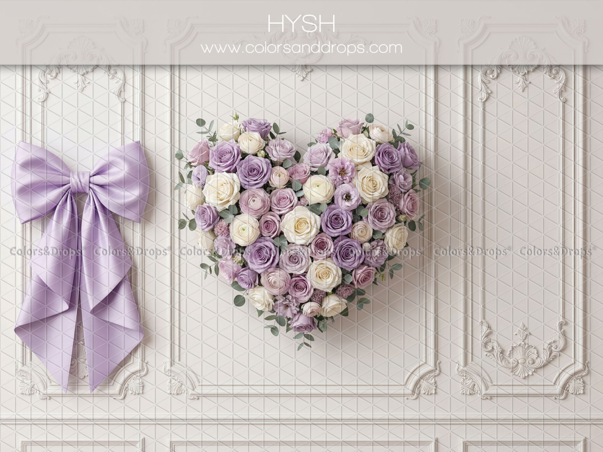Fondo fotográfico boho Hysh – corazón de rosas violetas y lazo lila | Colors&Drops