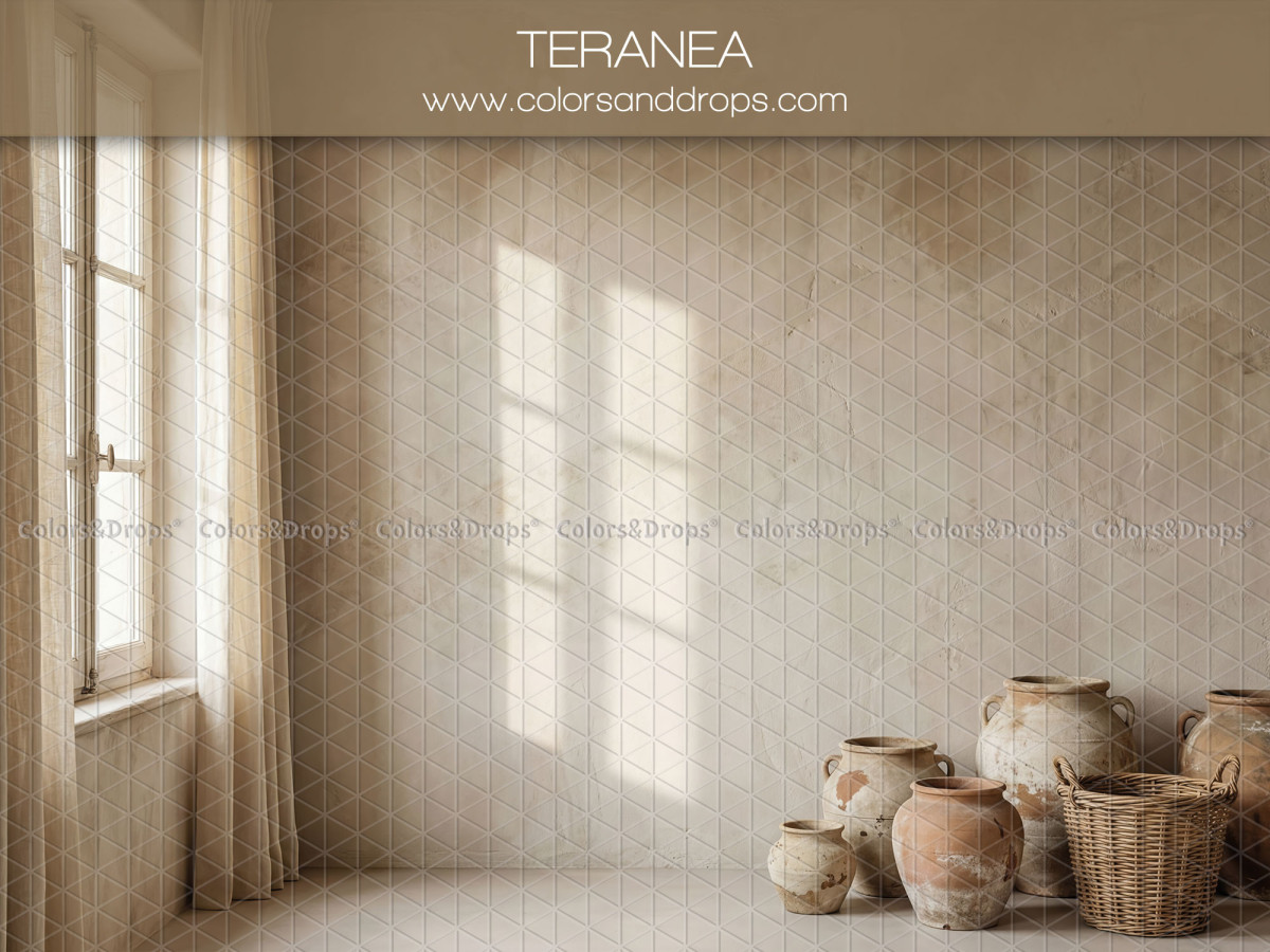 Boho photo backdrop Teranea – bright room with window and earthen jars | Colors&Drops