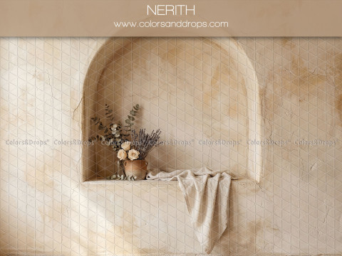 Fond photo bohème Nerith – niche voûtée avec bouquet et tissu drapé | Colors&Drops