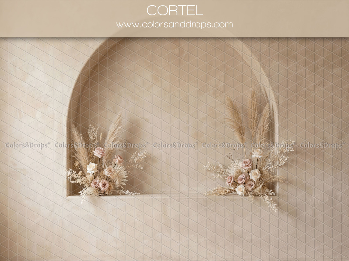 Boho photo backdrop Cortel – arched niche with two pampas bouquets | Colors&Drops