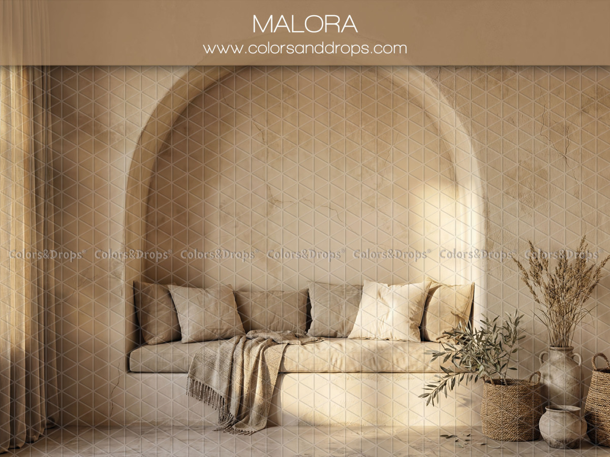 Boho photo backdrop Malora – vaulted alcove with bench seat, cushions and pampas grass | Colors&Drops