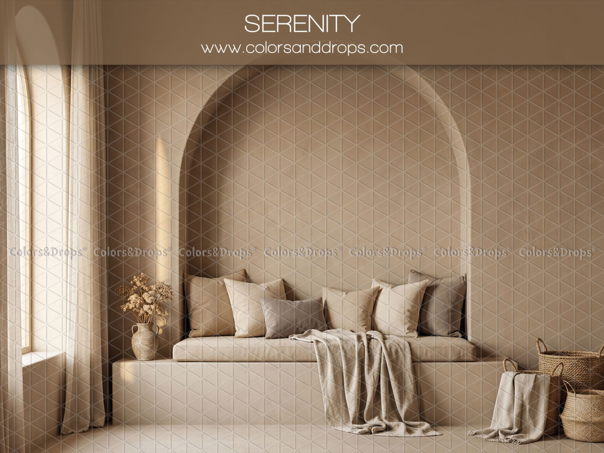 Boho photo backdrop Serenity – vaulted alcove with bench seat and arched windows | Colors&Drops