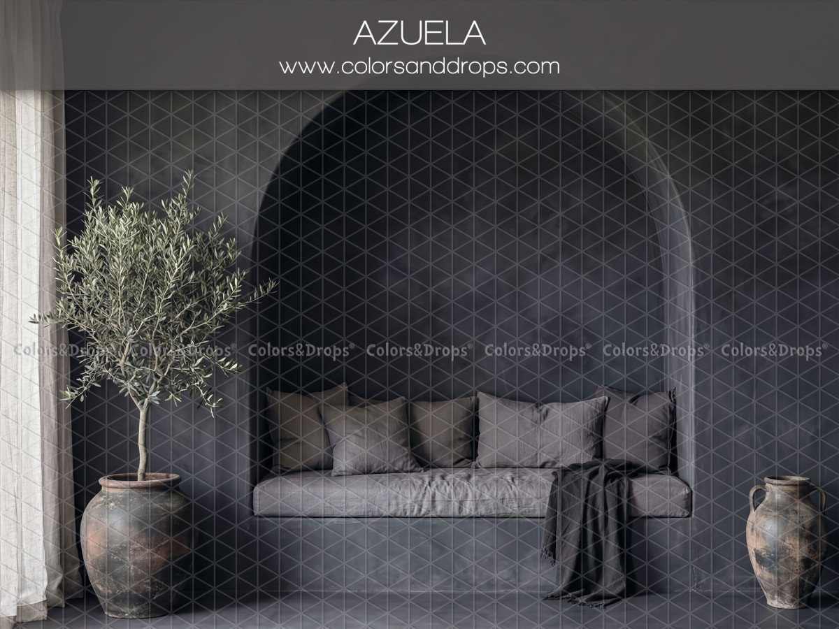 Fond photo bohème Azuela – alcôve gris anthracite avec banquette et olivier | Colors&Drops