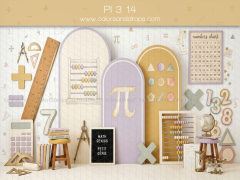 Fond photo scolaire Pi 3 14 – décor mathématiques pastel avec chiffres et pi | Colors&Drops