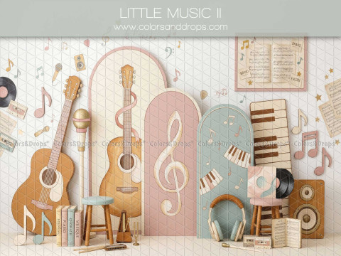 Fond photo Little Music arches pastel et instruments de musique pour séance enfant et scolaire