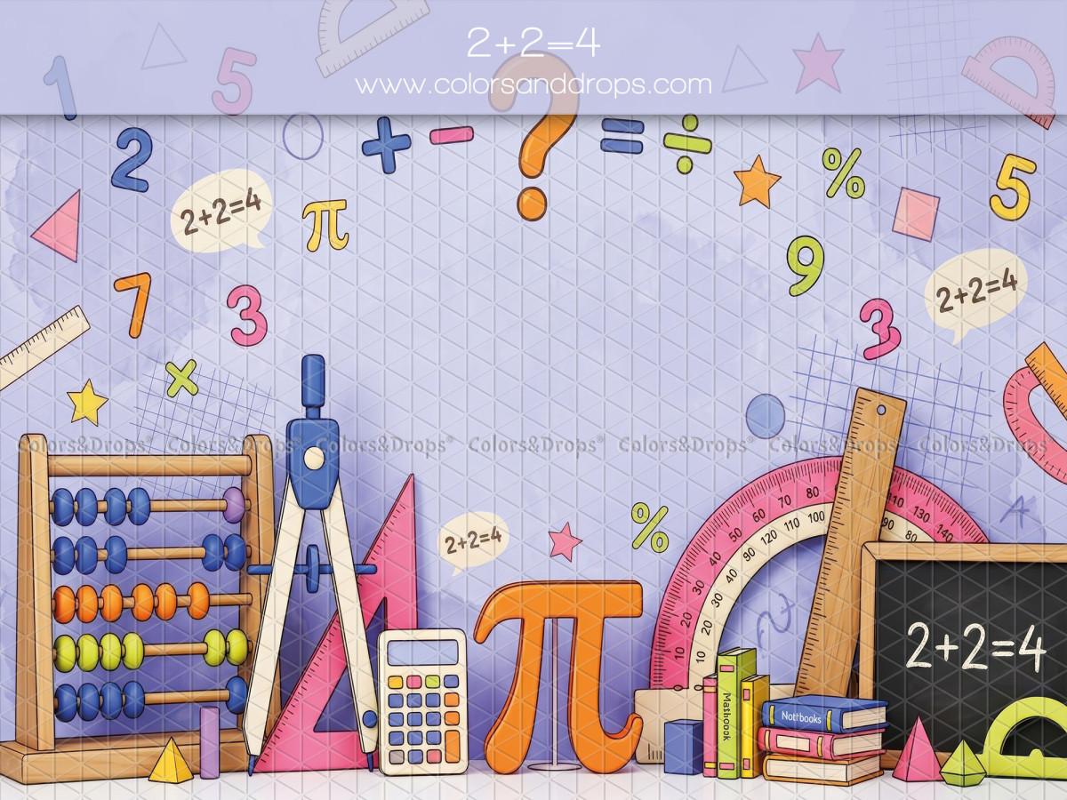 Fond photo scolaire 2 2 4 – décor mathématiques coloré avec boulier et chiffres | Colors&Drops