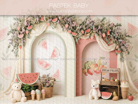 Fond photo Pastek Baby arche avec pastèque et fleurs pour séance bébé et Smash the Cake